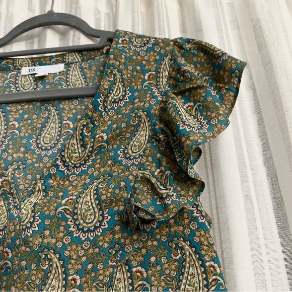 DR2 by Daniel Rainn Multicolor Paisley V-Neck Ruffle Top Women’s Size Medium - Picture 5 of 14